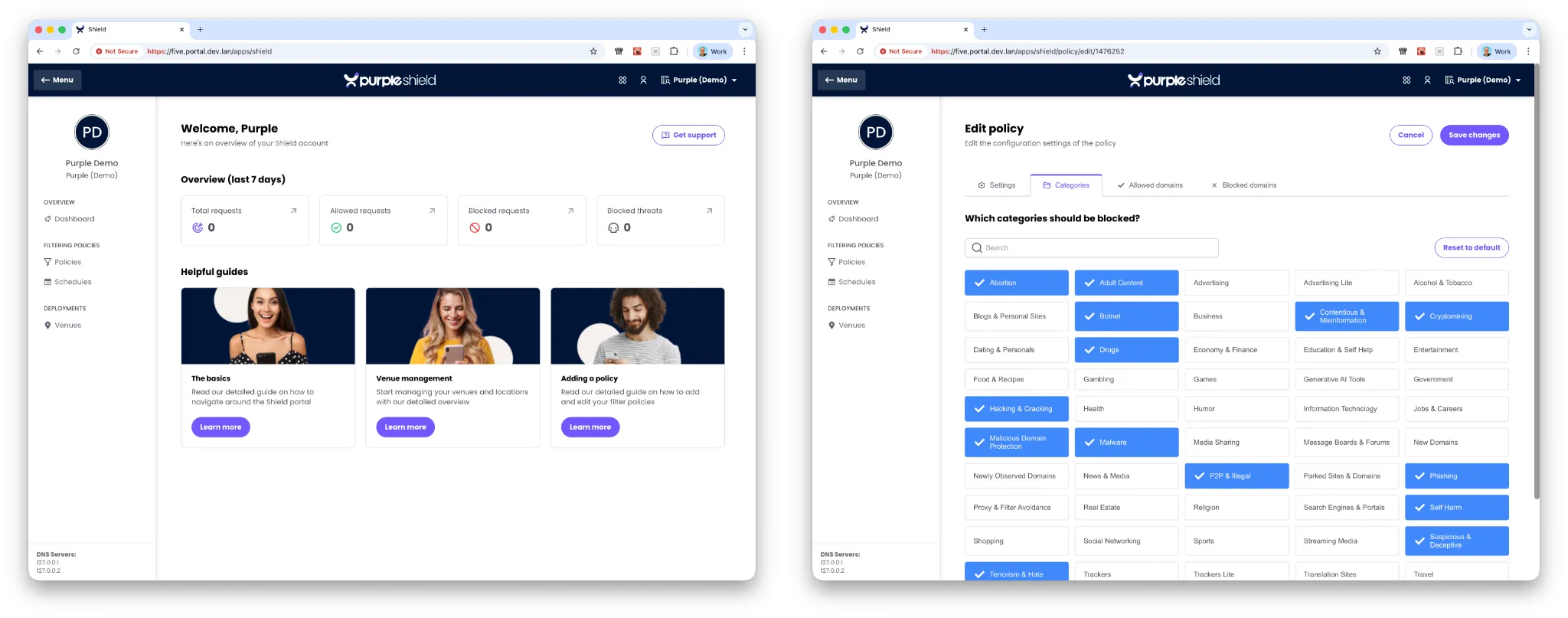 Shield DNS filtering