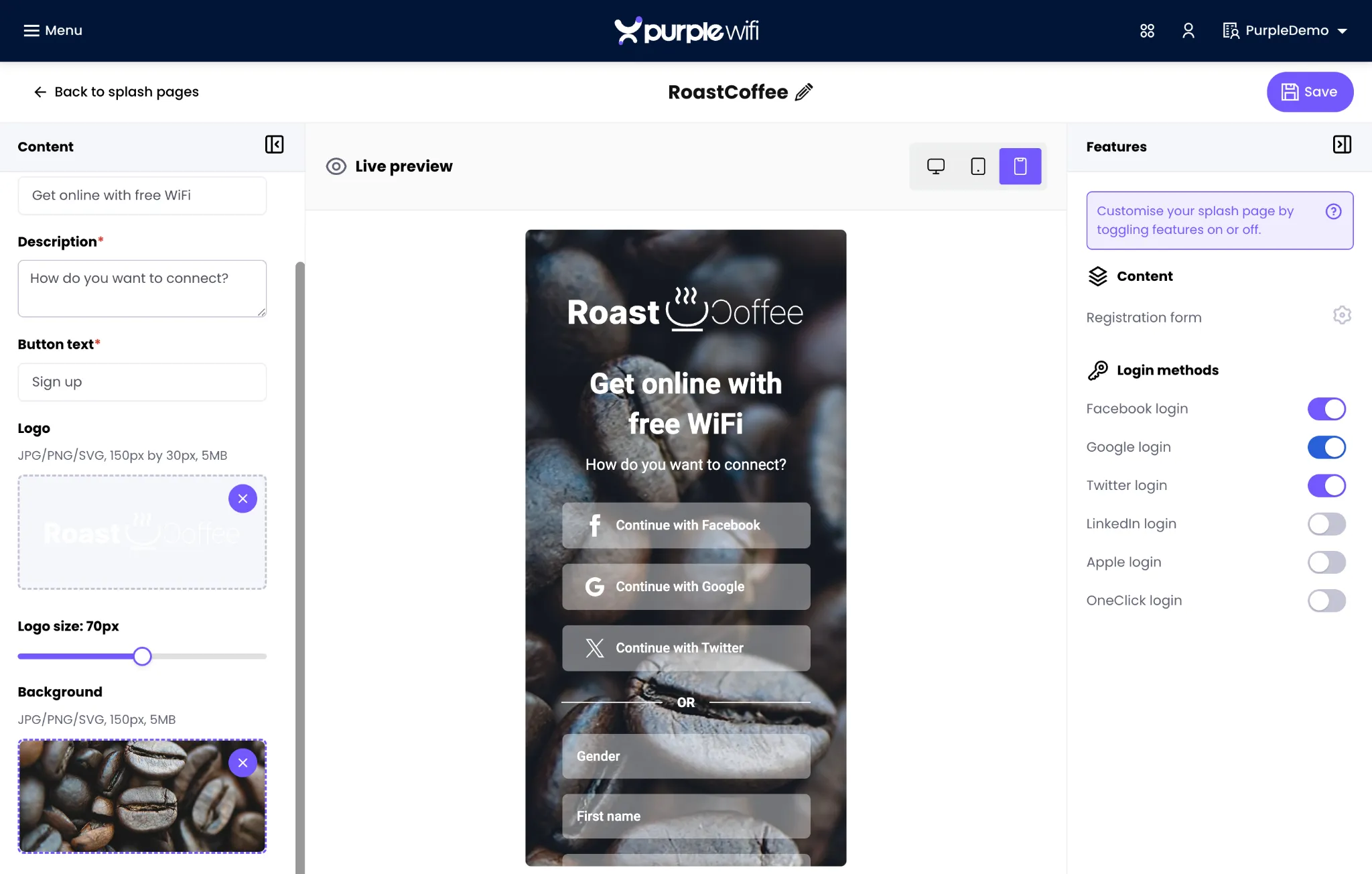 SplashPages editor