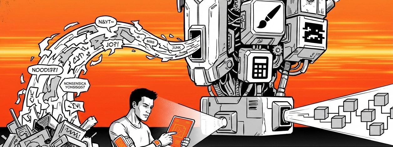 An (unashamedly AI Generated) Image depicting a machine sprewing tecno-drivel